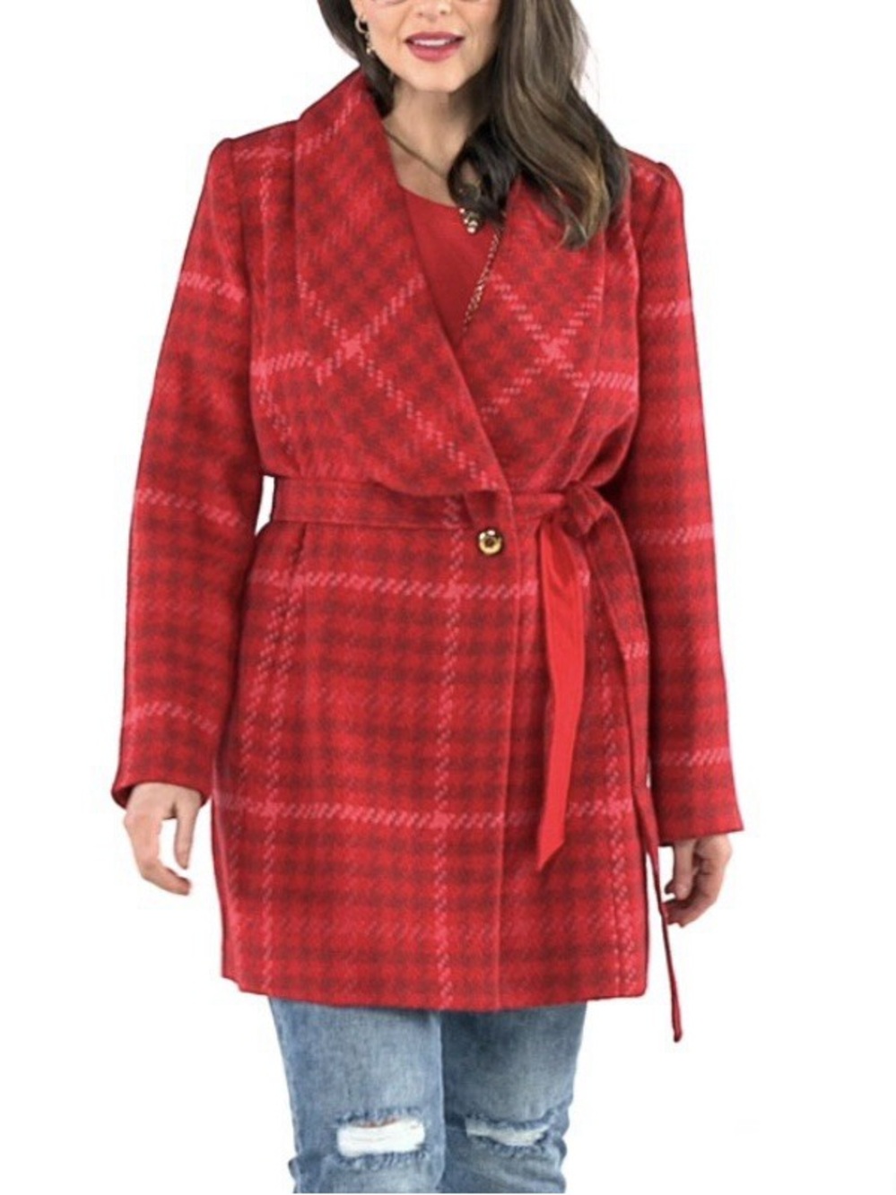 CAbi Red Plaid Evita Coat Jacket, Style #4295, Size XL